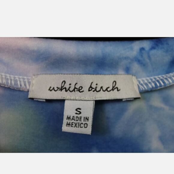 WHITE BIRCH V-NECK LADDER FRONT TEE BLUE PINK YELLOW TIE DYE SS TOP SIZE S NWOT - Picture 8 of 9